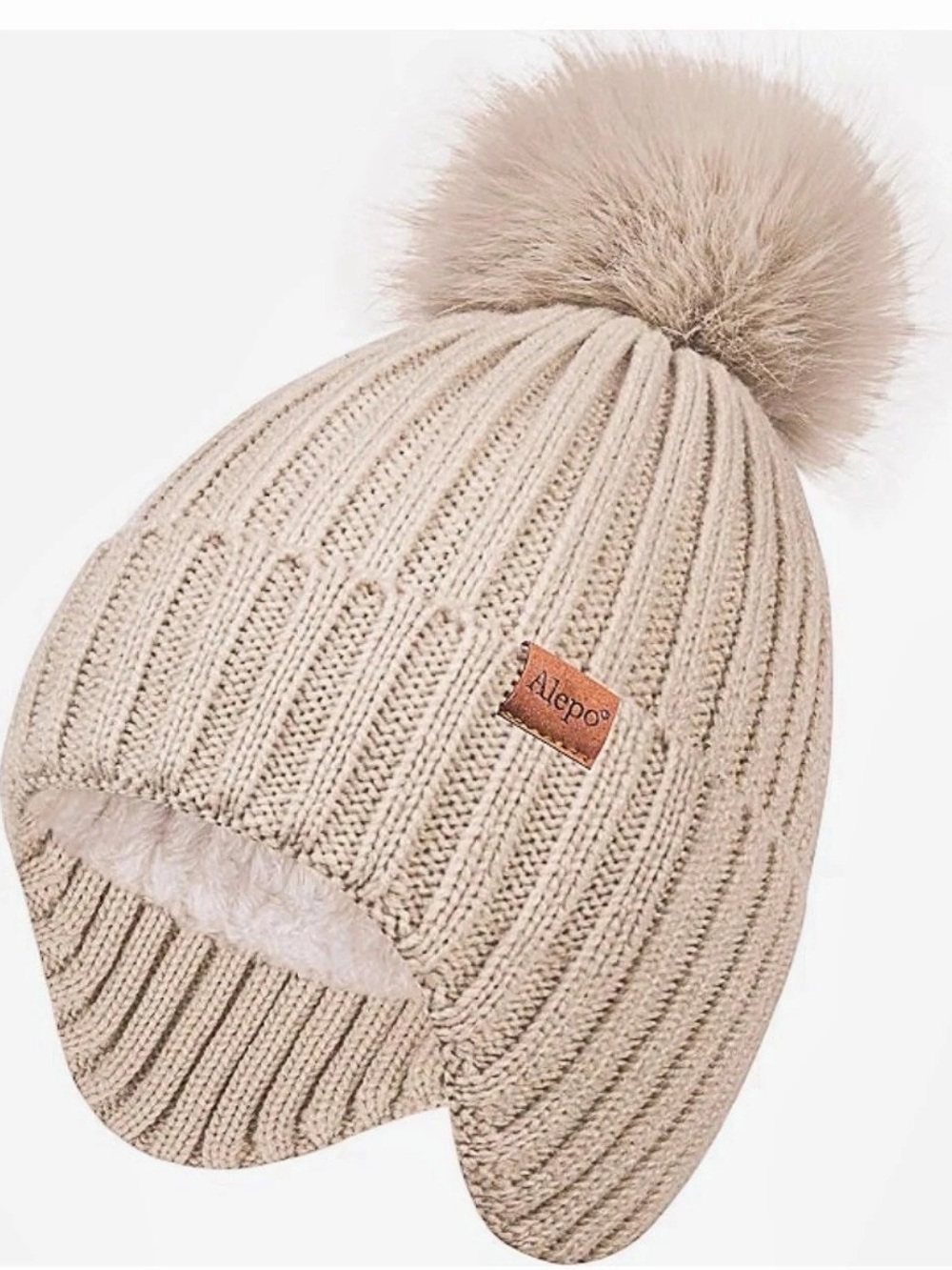 Aeropostale Beige Ear Flap Pom Hat